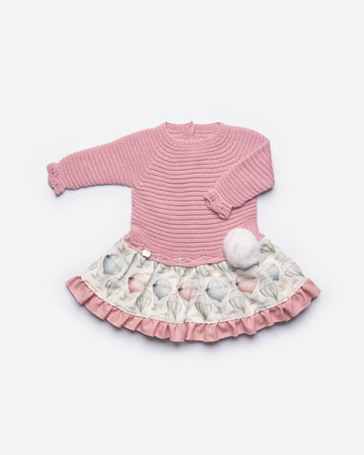 Fabric and Knitted Balloon Dress in Pink by Juliana