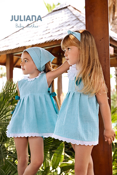 Girls Turquoise Gingham Dress By Juliana