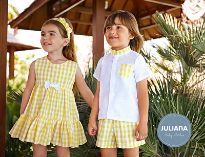 Boys Yellow & White Linen Gingham Shorts Set