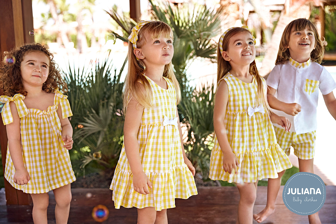 Girls White & Yellow Gingham Dress By Juliana