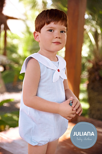 Unisex Pale Blue & White Sailor Style Romper By Juliana