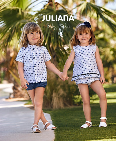 Girls Navy & White Marine Print Top & Jam Pants Set By Juliana