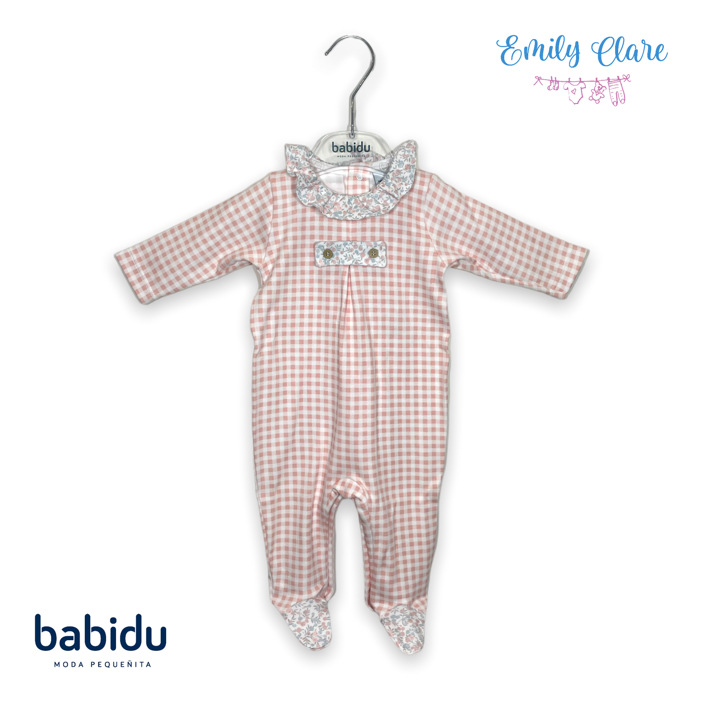 Girls Tiberly Gingham Babygrow in Pink and White by Babidu