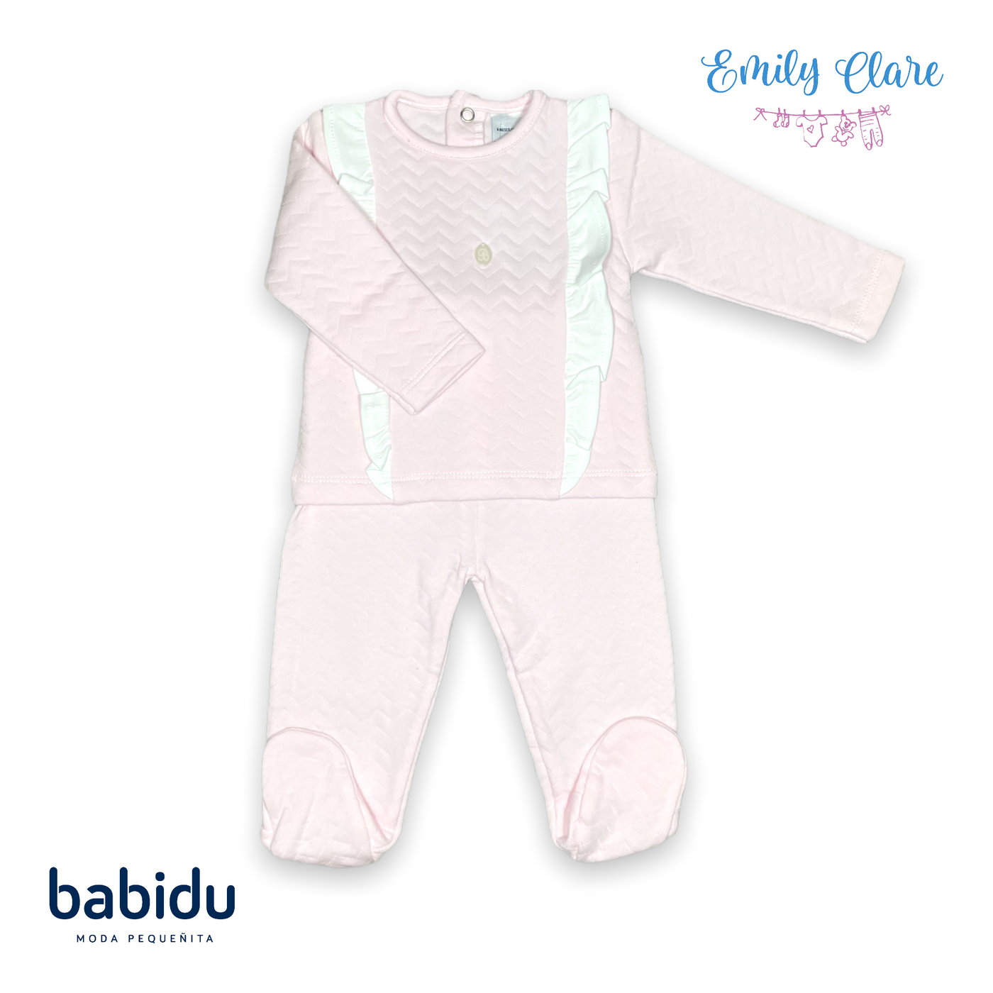 Girls Cotton Zigzag Two Piece Babygrow in Pink and White by Babidu