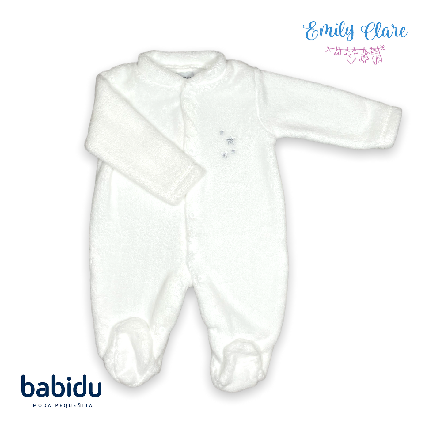 Unisex Fleece Stars Babygrow in White by Babidu