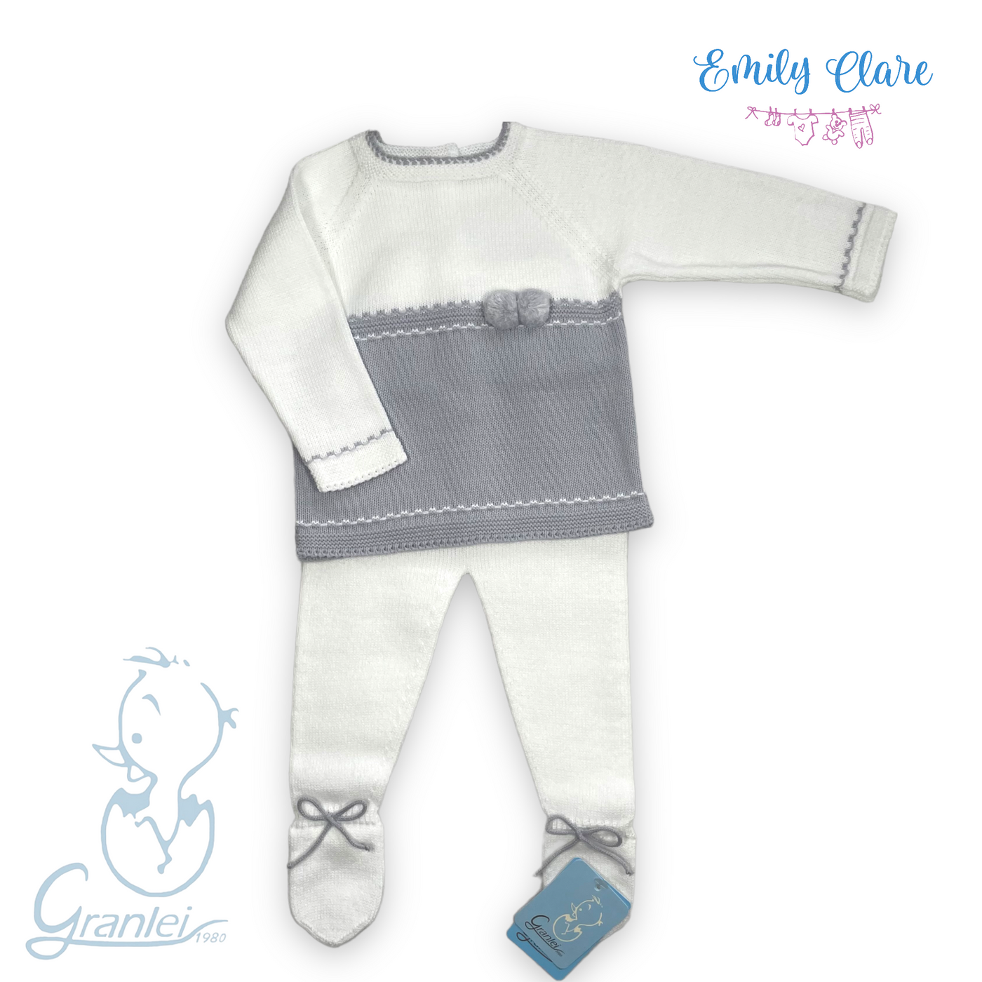 Baby White And Grey Babygrow by Graneli