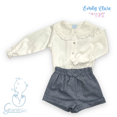 Girls Cream Shirt & Blue Shorts Set by Granlei