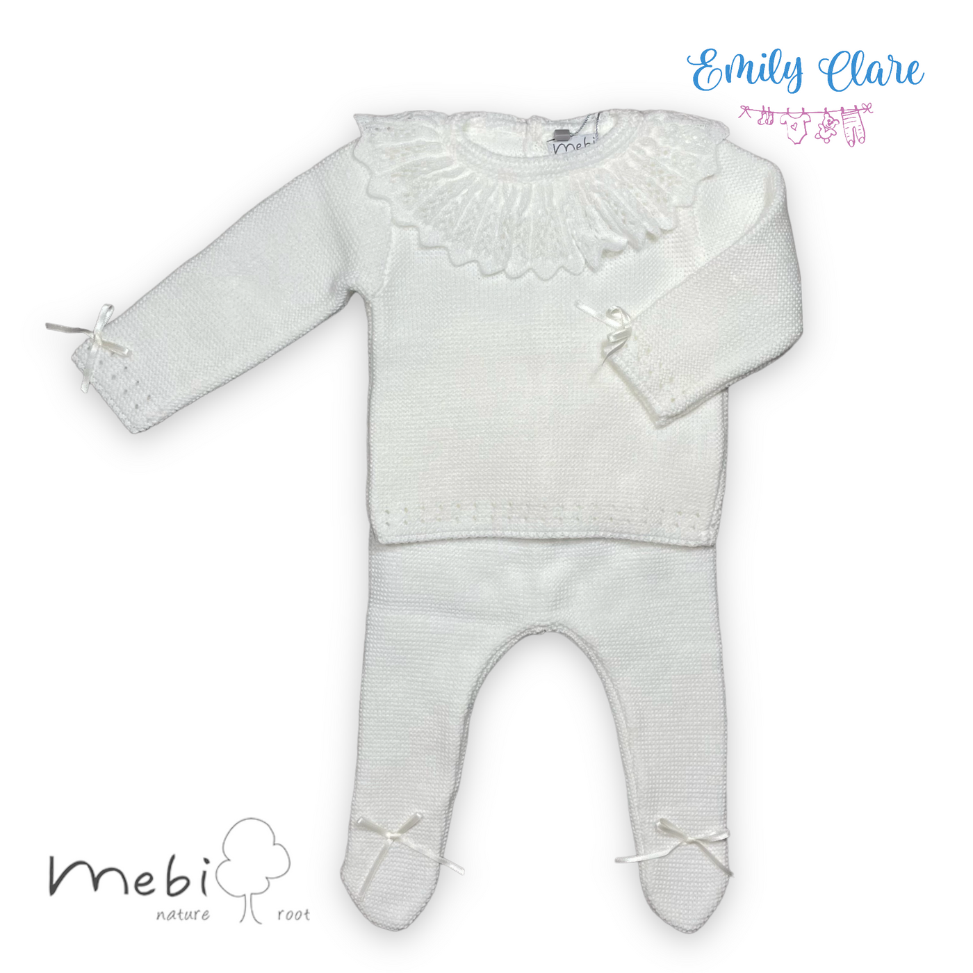 Unisex Two-Piece Knitted Babygrow in Ivory by Mebi