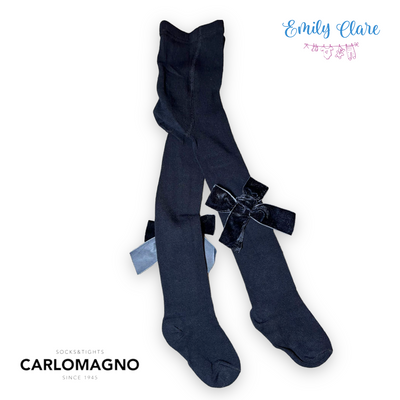 Carlomagno Knitted Tights with Velvet Bow