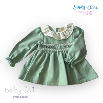 Girls Green Smocked Two Piece Bloomer Set by Baby Lai