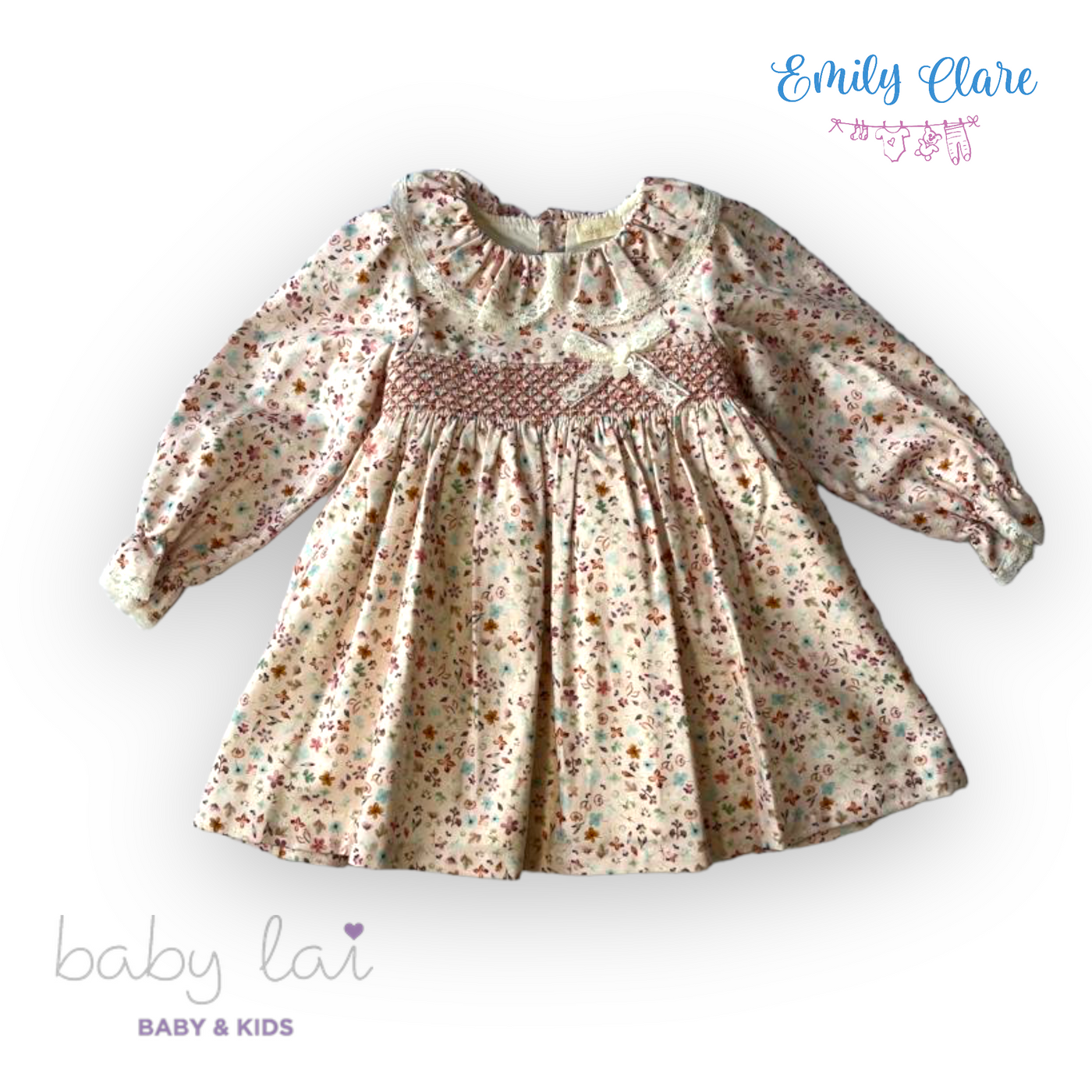 Girls Pink Floral Print Smocked Dress by Baby Lai