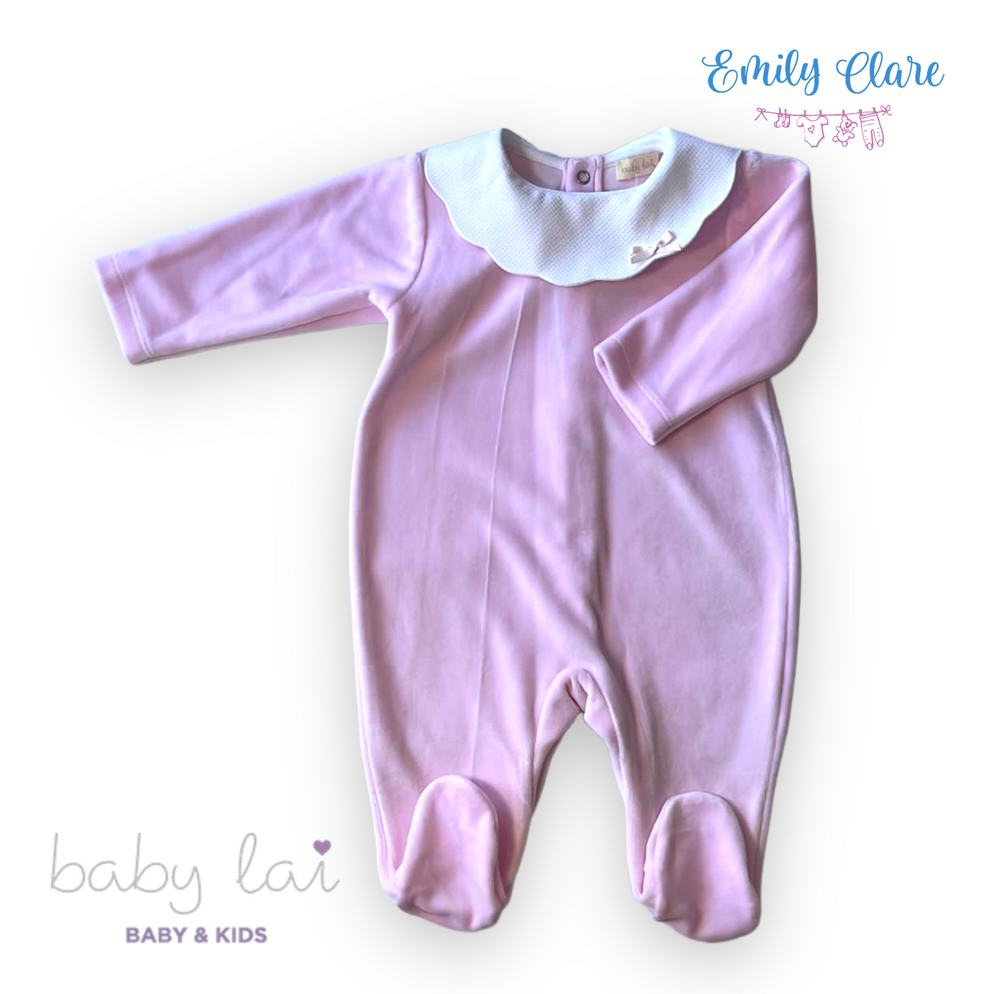 Girls Pink Velour Babygrow by Baby Lai