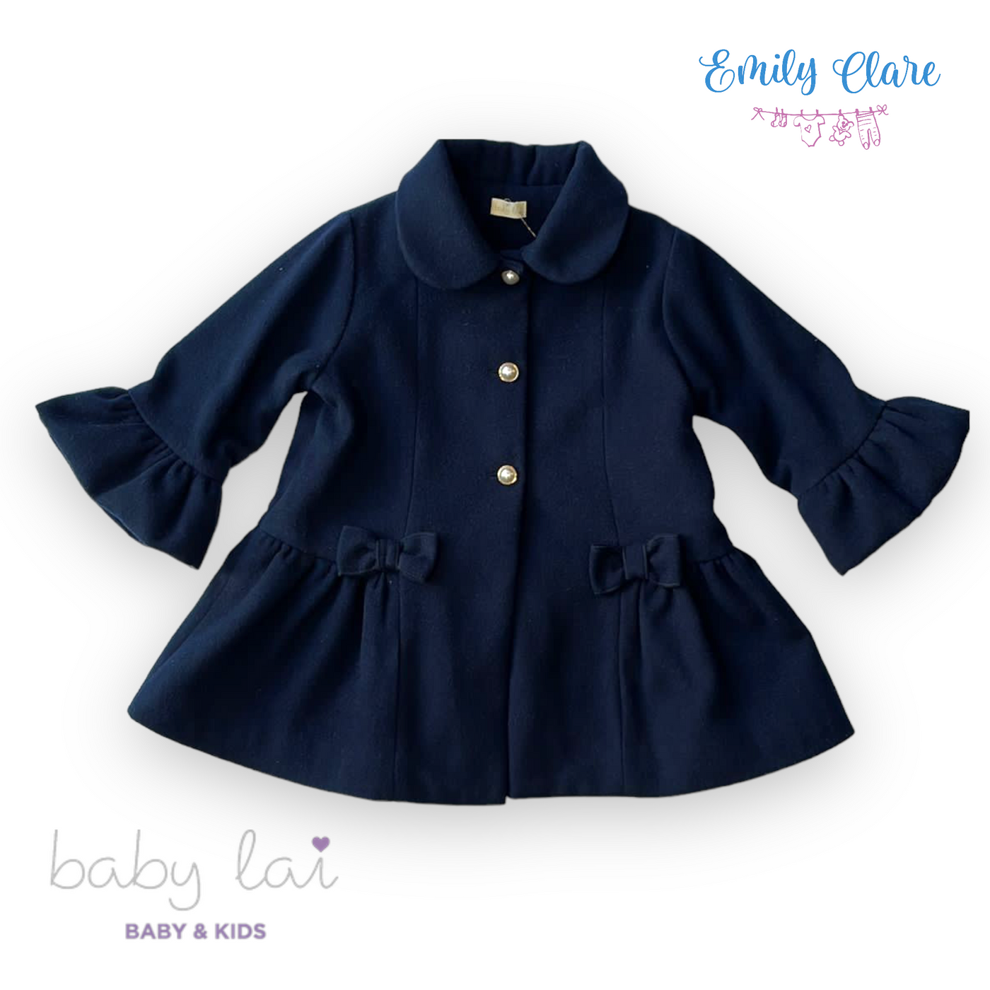 Girls Traditional Navy Blue Coat by Baby Lai