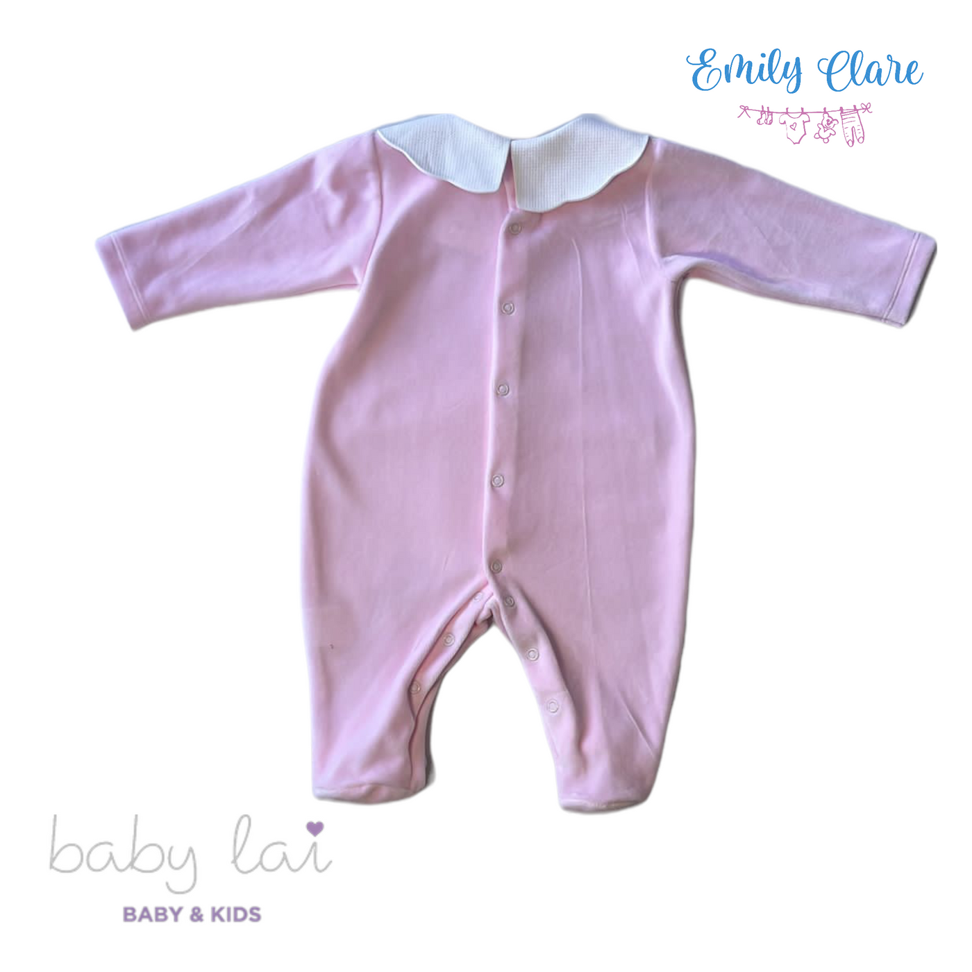 Girls Pink Velour Babygrow by Baby Lai