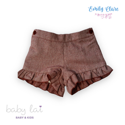 Girls Two-Piece White Blouse and Burgundy Short Set by Baby Lai