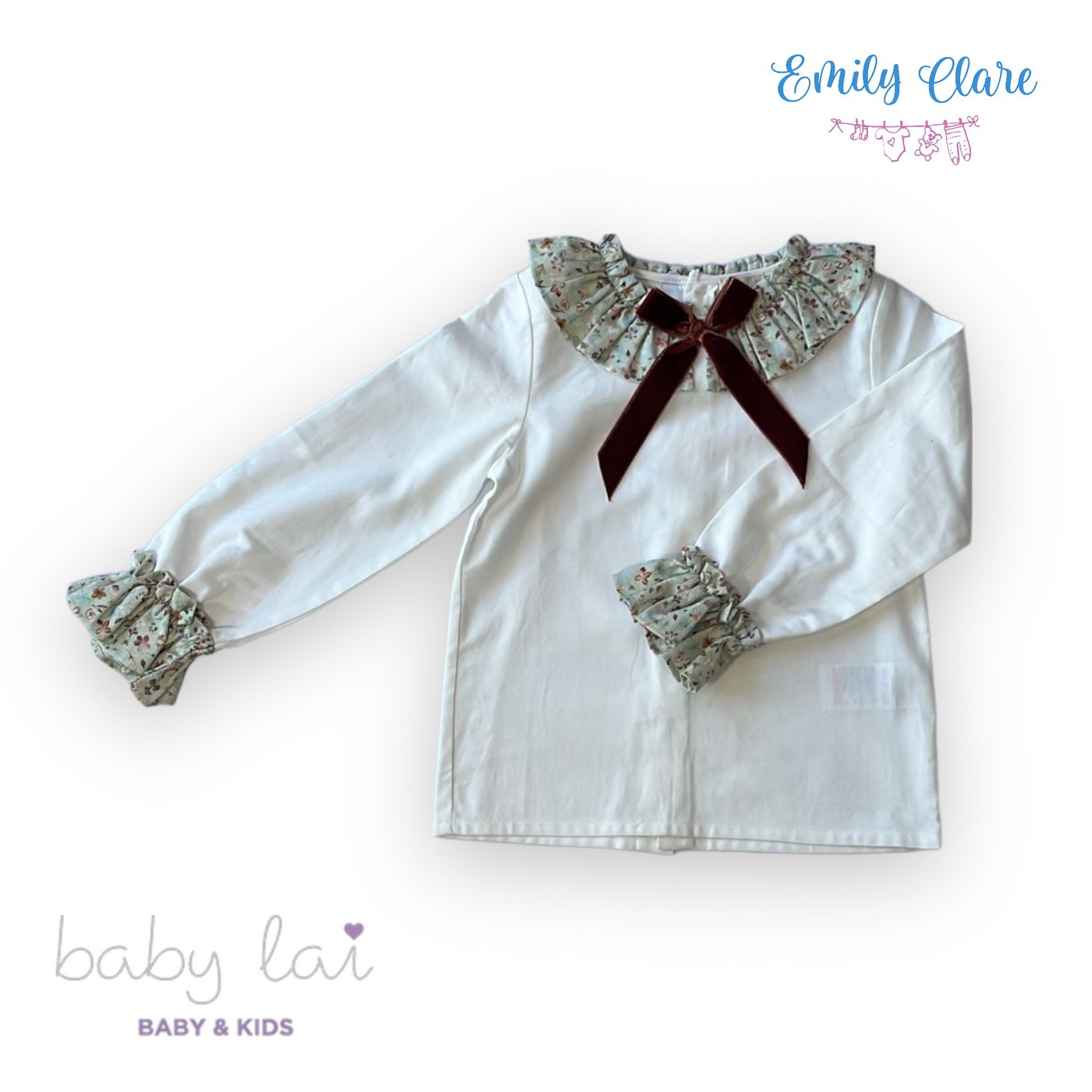 Girls Two-Piece White Blouse and Burgundy Short Set by Baby Lai