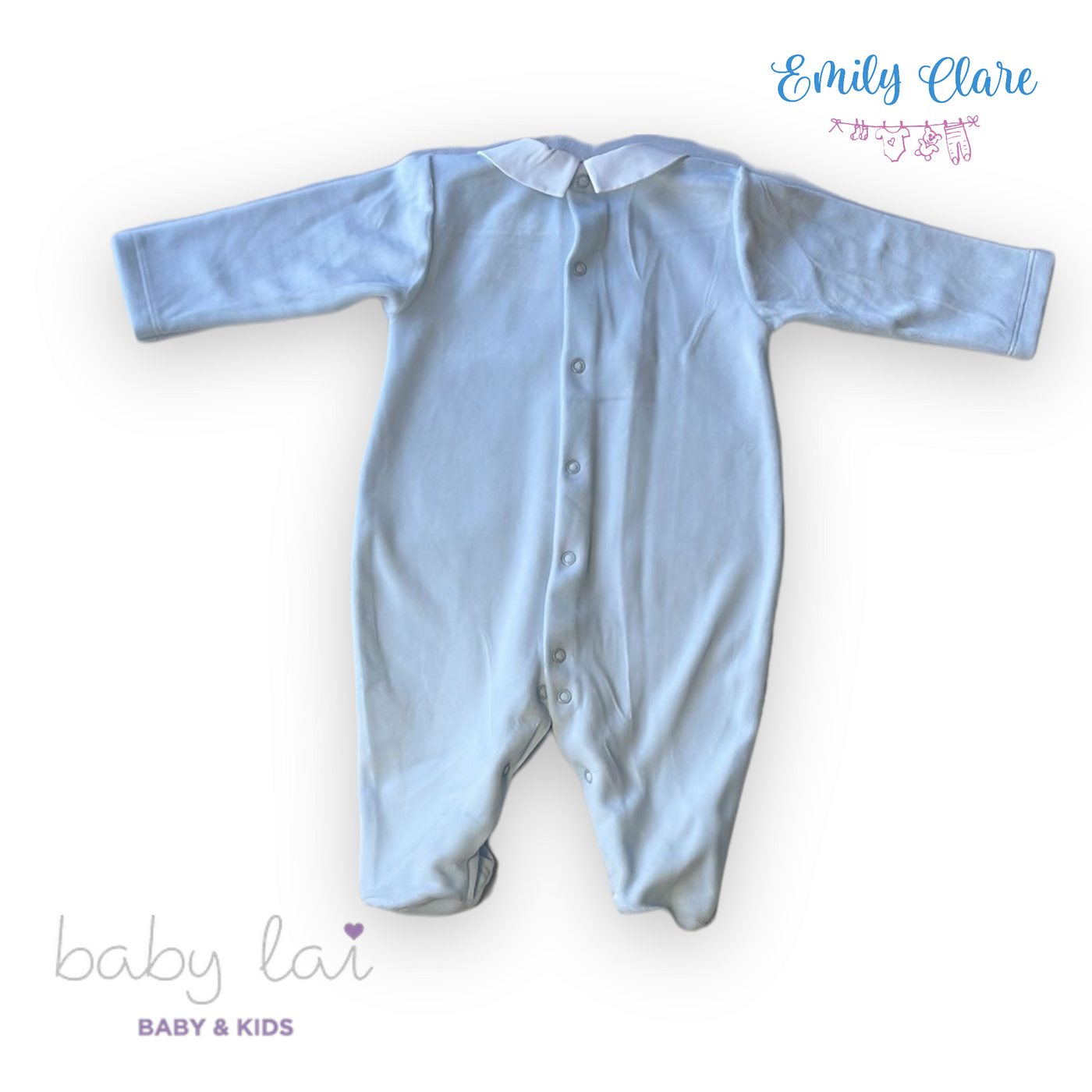 Boys Blue Velour Babygrow by Baby Lai