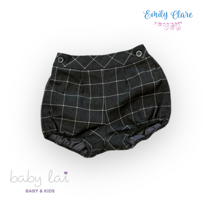 Boys Two Piece White Shirt with Grey Tartan Shorts by Baby Lai