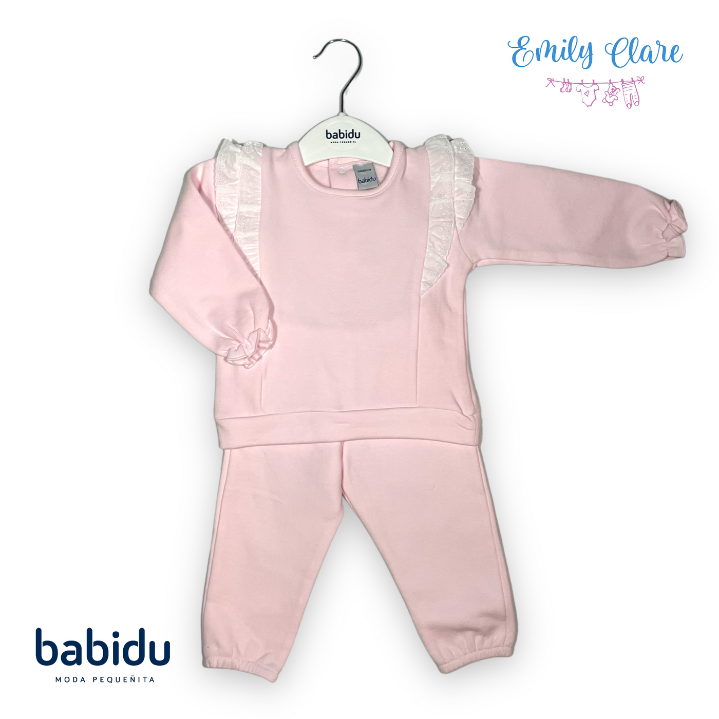 Pink Tracksuit With White Ruffle Detailing by Babidu