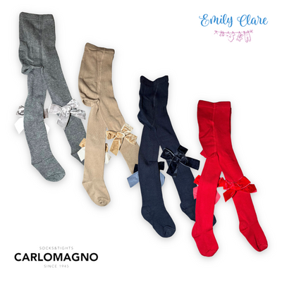 Carlomagno Knitted Tights with Velvet Bow