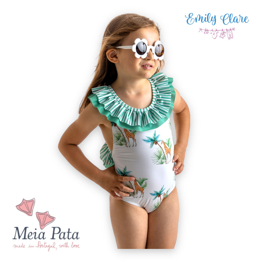 Girls Giraffe Print Swimming Costume by Meia Pata