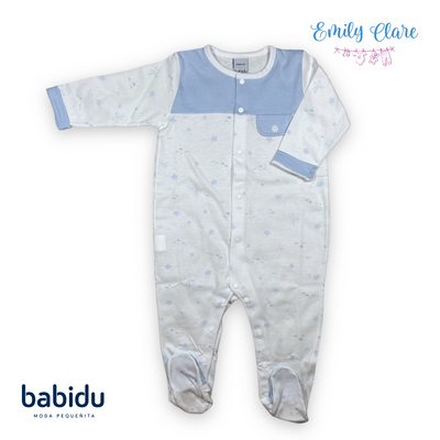 Boys Turtle Print Blue and White Cotton Babygrow by Babidu