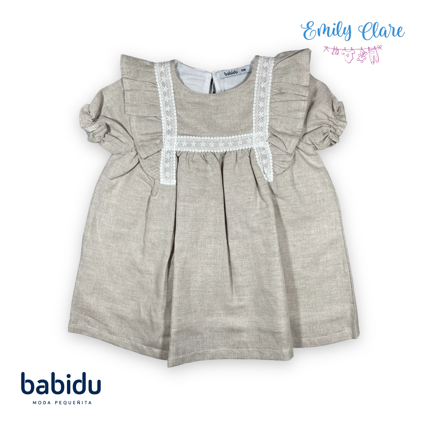 Girls Classic Linen Beige Dress by Babidu look