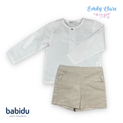 Boys Classic Beige Linen Shorts Set by Babidu