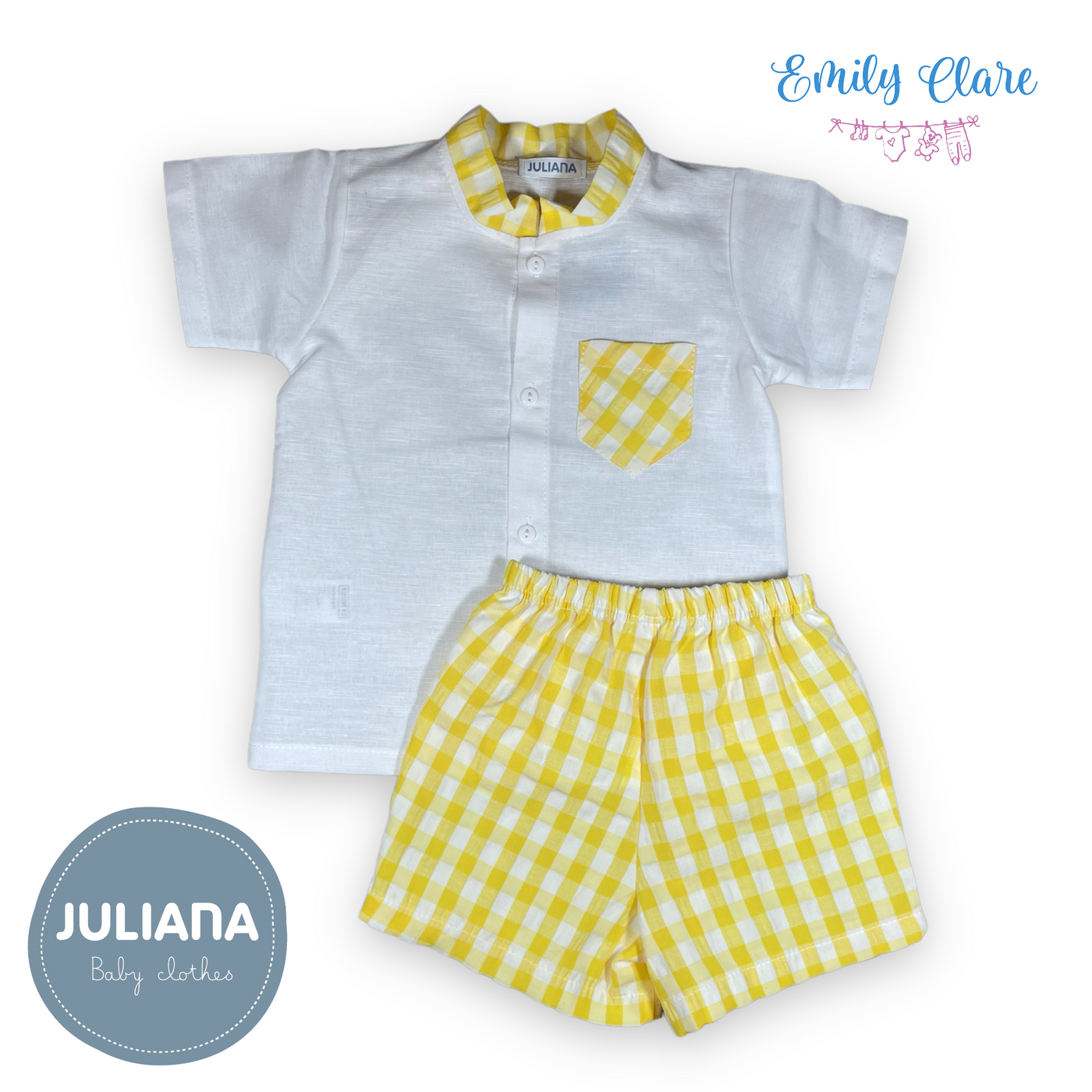 Boys Yellow & White Linen Gingham Shorts Set