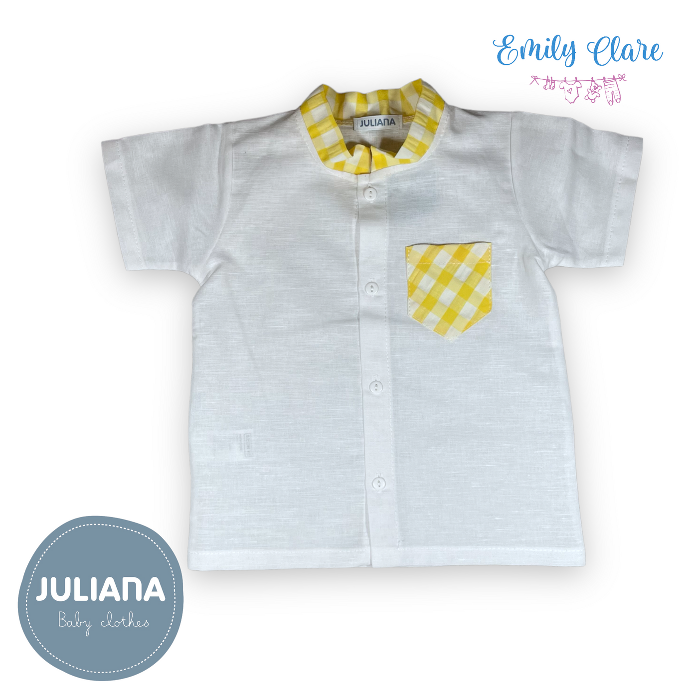 Boys Yellow & White Linen Gingham Shorts Set