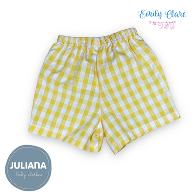 Boys Yellow & White Linen Gingham Shorts Set