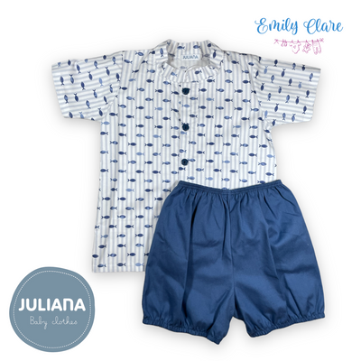 Boys Marine Navy & White Jam Pants Set By Juliana