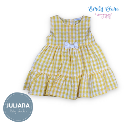 Girls White & Yellow Gingham Dress By Juliana