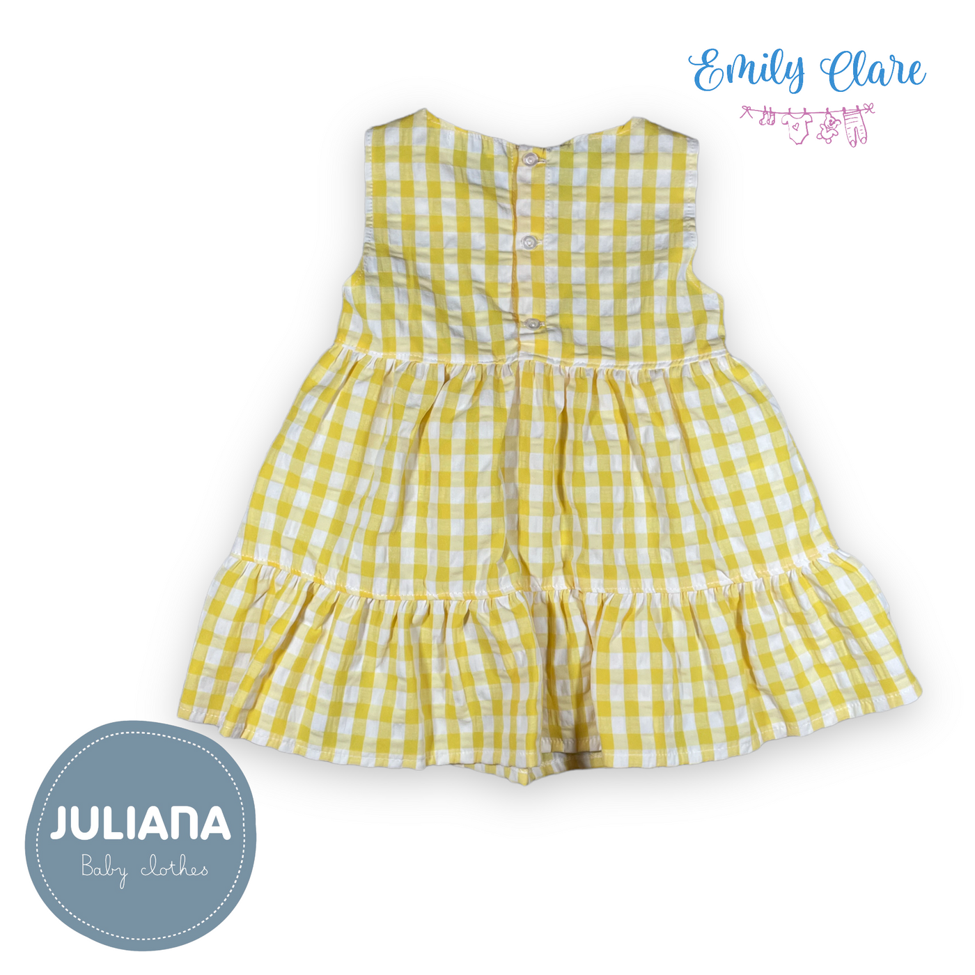 Girls White & Yellow Gingham Dress By Juliana