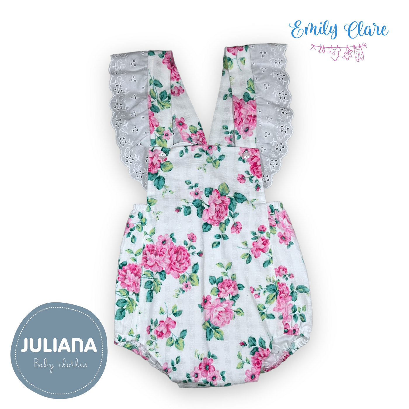 Girls White & Pink Strawberry Dungaree Romper By Juliana