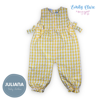 Girls White & Yellow Gingham Jumpsuit By Juliana