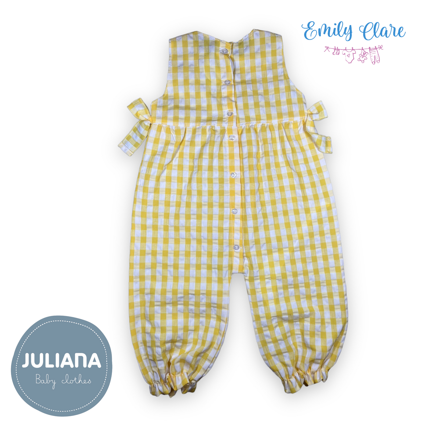 Girls White & Yellow Gingham Jumpsuit By Juliana