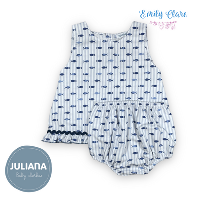 Girls Navy & White Marine Print Top & Jam Pants Set By Juliana