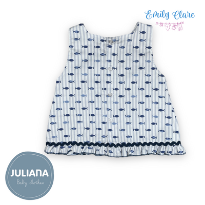 Girls Navy & White Marine Print Top & Jam Pants Set By Juliana