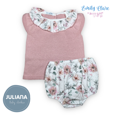 Girls Flowers & Ruffles Knitted Jam Pants Set By Juliana