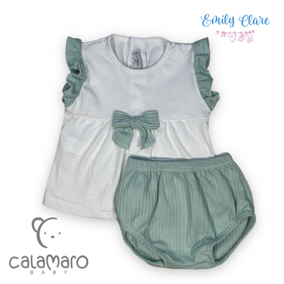 Girls White & Mint Two Piece By Calamaro