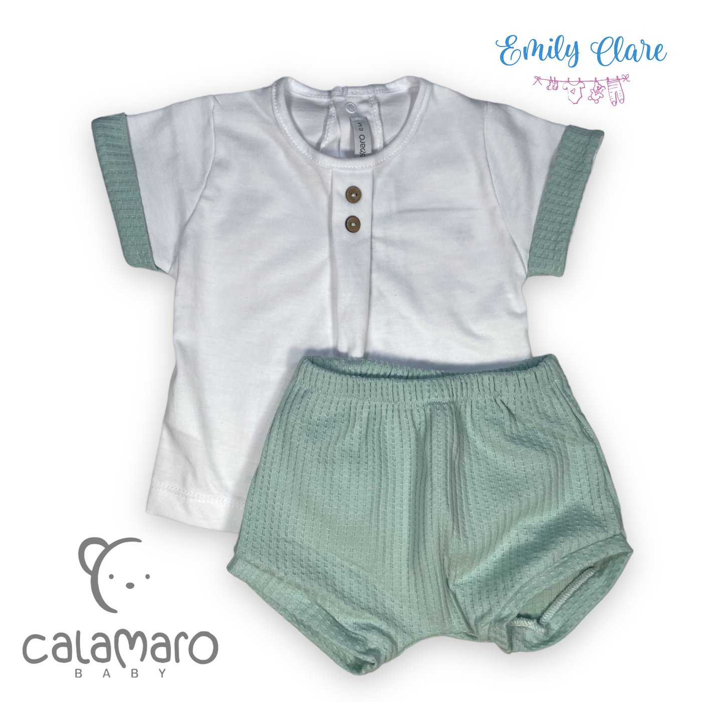 Boys White & Mint Two Piece Set By Calamaro