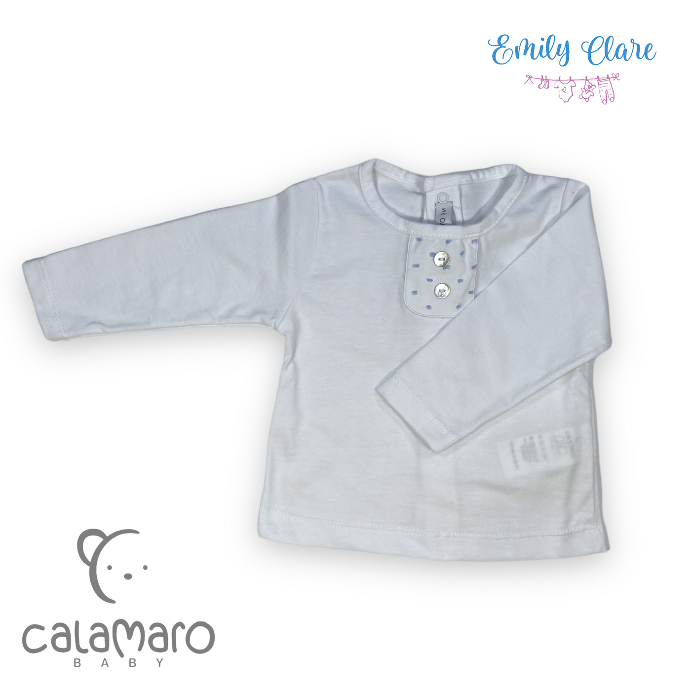 Boys White & Blue Two Piece Babygrow By Calamaro