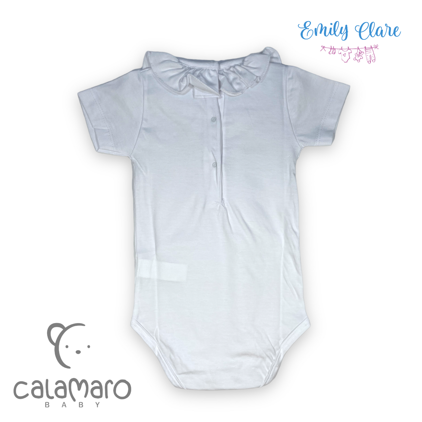 Girls White Ruffle Collar Bodysuit By Calamaro