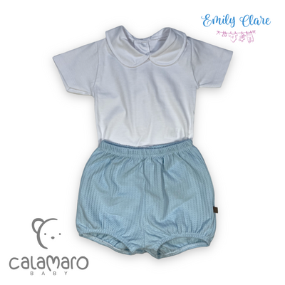 Boys White Peter Pan Collar Bodysuit By Calamaro