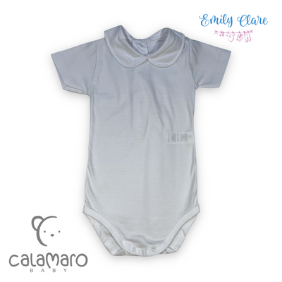 Boys White Peter Pan Collar Bodysuit By Calamaro