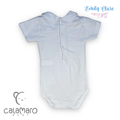 Boys White Peter Pan Collar Bodysuit By Calamaro