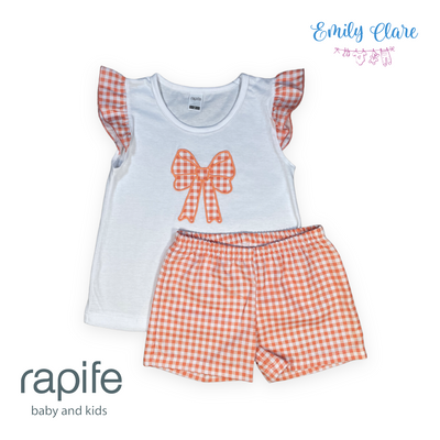 Girls Orange Gingham Shorts Set By Rapife