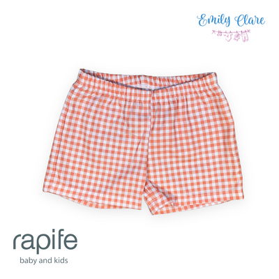 Girls Orange Gingham Shorts Set By Rapife