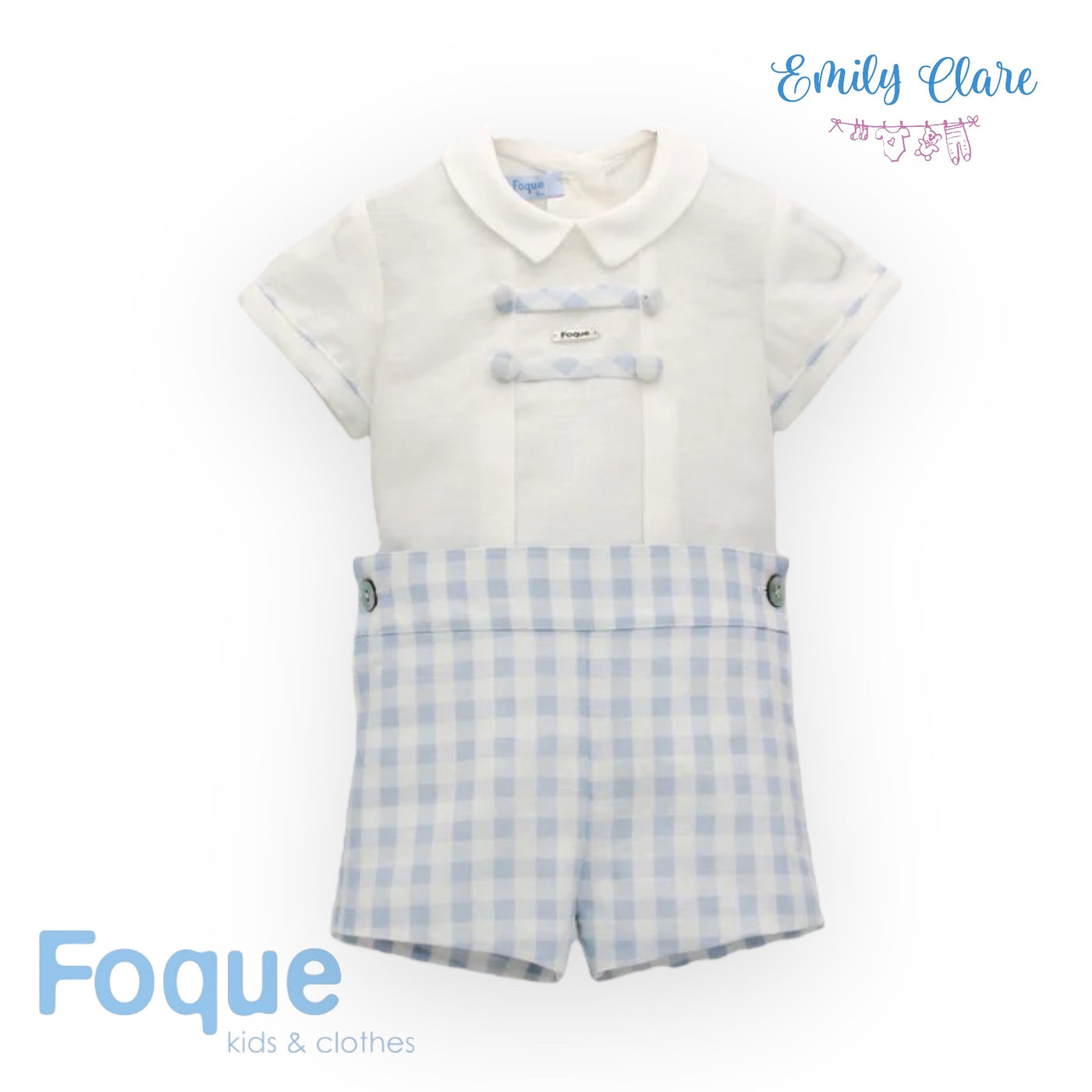 Boys Blue & White Chequered Shorts Set